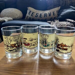 4 Vintage Currier & Ives Cocktail Glasses